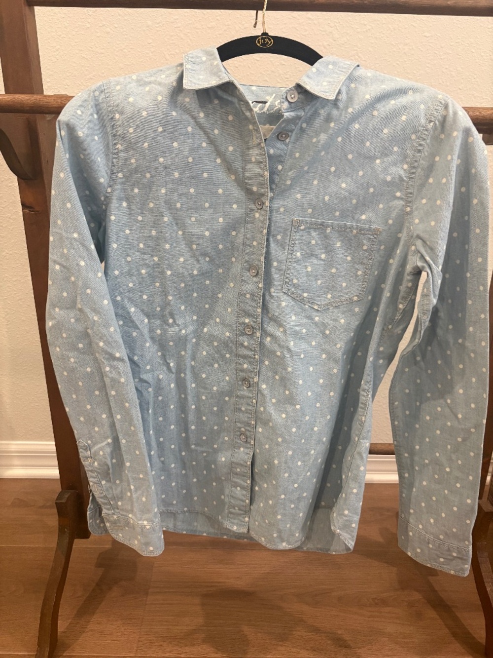 Madewell Chambray Polka Dot Light Blue Button Down Shirt.